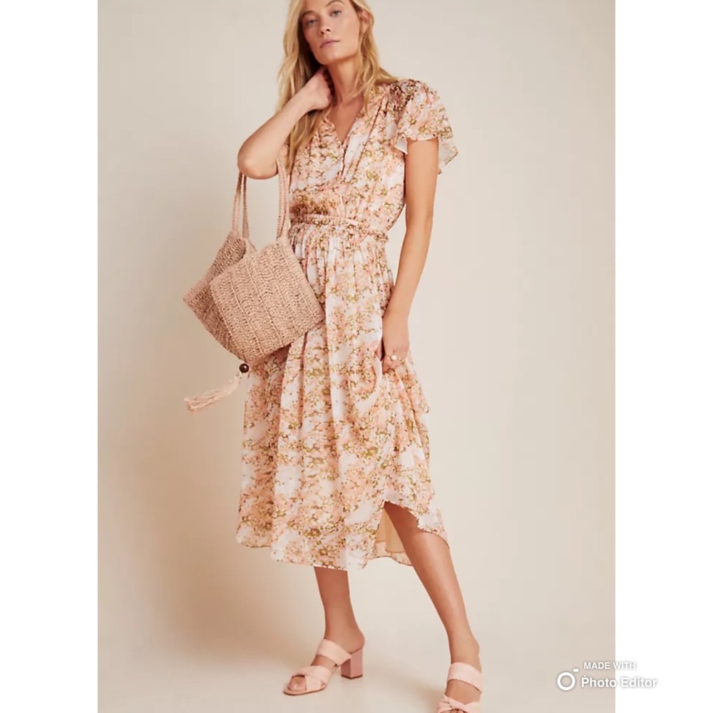 New ANTHROPOLOGIE Alandra Floral Midi Dress
